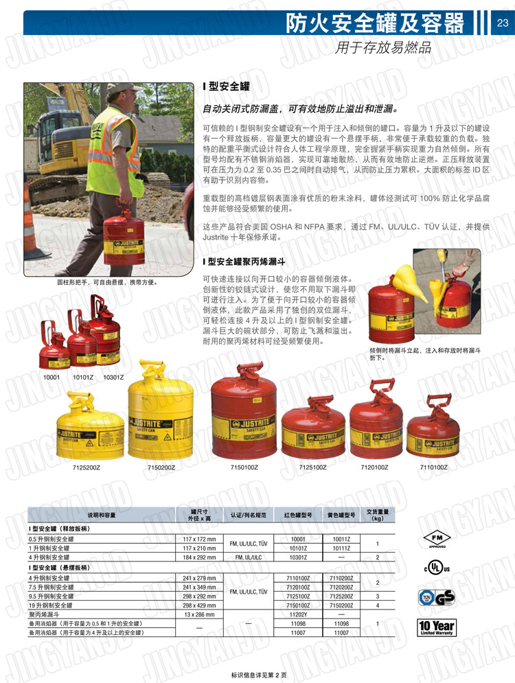 JUSTRITE，美國(guó)杰斯瑞特，justriteI型安全罐,柴油汽油存放罐，酒精松香水安全存儲(chǔ)罐，防火安全罐，防爆安全罐